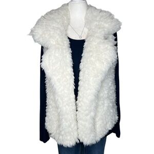 Aeropostale Faux Fur Fluffy Open Front Vest Ivory XS